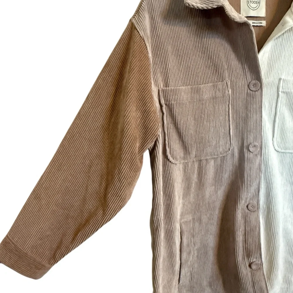 Stoosh Neutral Colorblock Corduroy Shacket Jacket Shirt Women’s Size Medium - Picture 3 of 12
